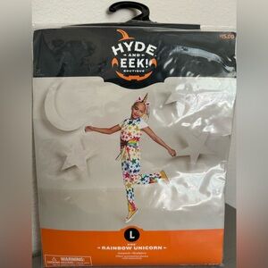 New! Hyde and Eek Rainbow Unicorn jumpsuit and headpiece costume, kids large